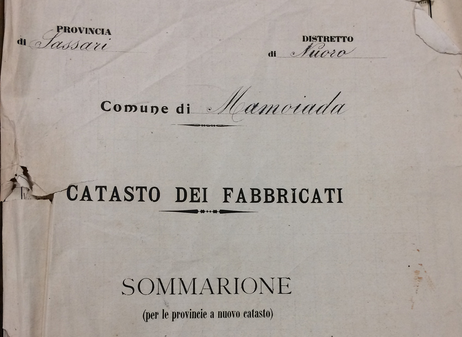 Le vie e le località dell'abitato di Mamoiada in una ricerca con i dati estrapolati dal Sommarione di fine '800.